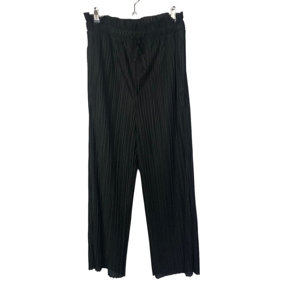 Topshop Black Pleated Wide Leg High Rise Pull On Pants 8 - Picture 1 of 3